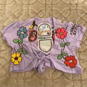 Vintage One of a kind handmade embroidered tie crop top